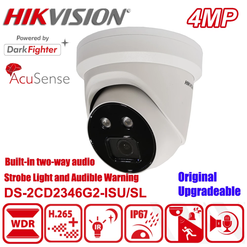 Hikvision DS-2CD2346G2-ISU/SL 4MP DarkFighter AcuSense Strobe Light and Audible Warning Fixed Turret Network CCTV IP Camera |