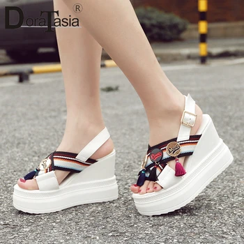 

DORATASIA Female Pulk Summer Sandals Wedges Fashion Sandals Women Open Toe Back Strap Striped Patchwork Platform Shoes Woman