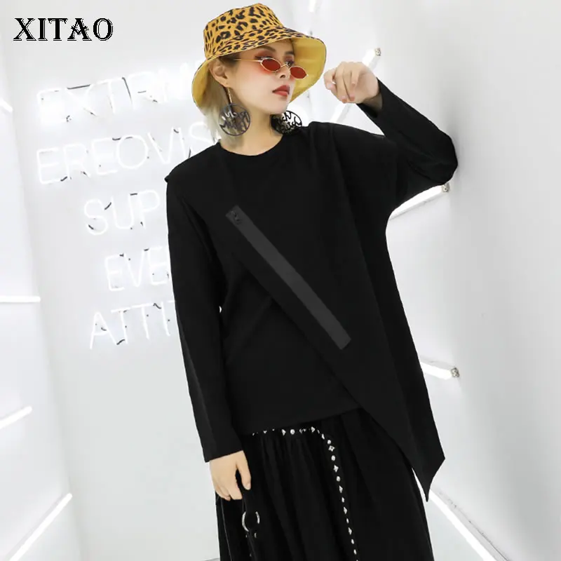 XITAO Tide необычная простая черная футболка женская одежда 2019 модная с круглой