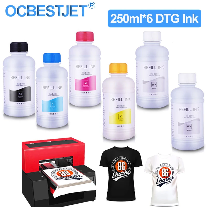 250 мл * 6 чернила DTG для Epson T50 P50 R290 R330 1390 1410 L800 L1800 R1900 R2000 DX5 DX6 DX7 DX9 DX10 печатающая