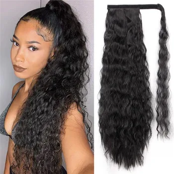 

Long Afro Kinky Curly Ponytail Synthetic Hair Pieces Ribbon Drawstring Clip on Ponytail Hair Extensions False Hair Pieces