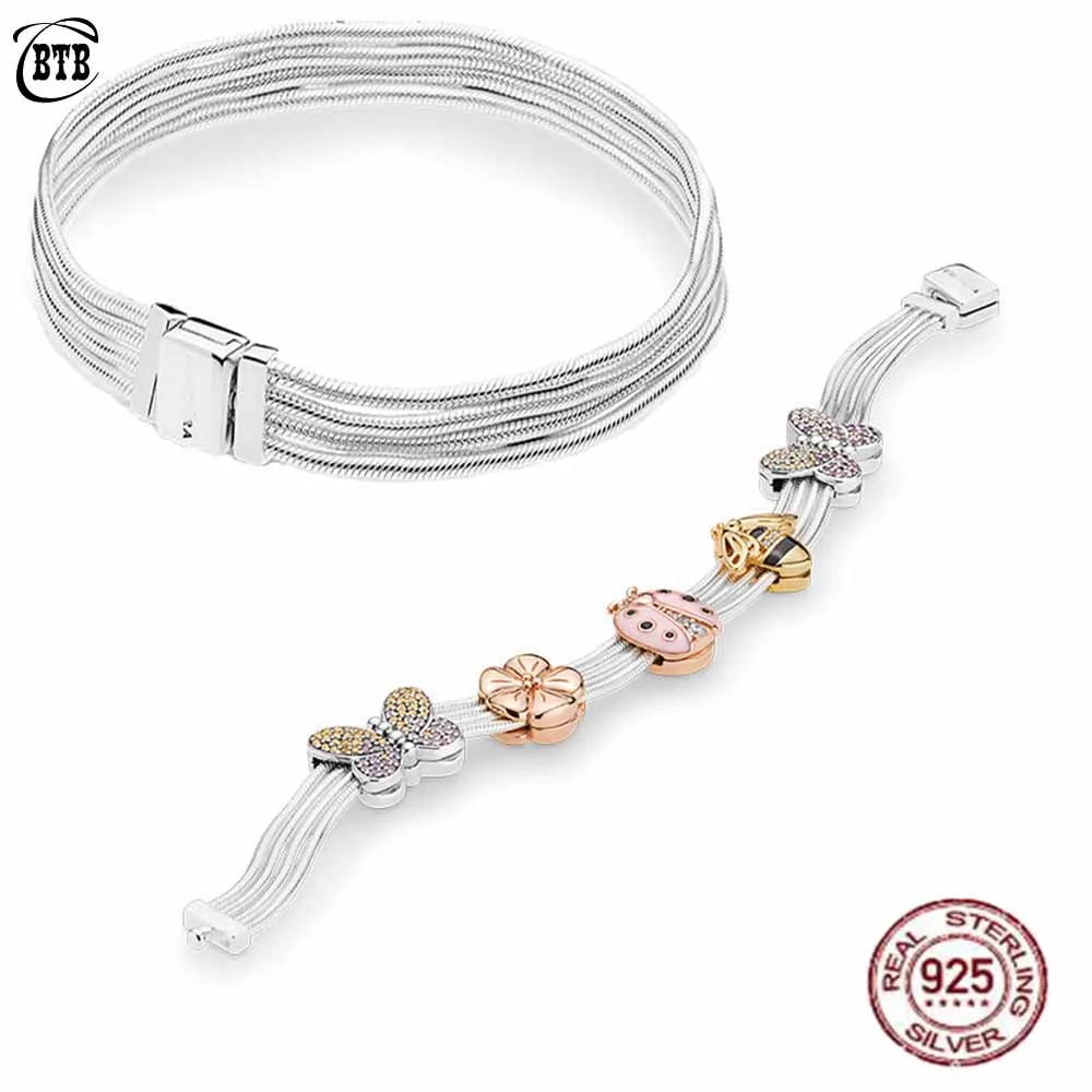 

2019 Authentic 925 Sterling Silver Europe Reflexions Multi Snake Chains Bracelet For Women Bead Charm Bangle Gift DIY Jewelry