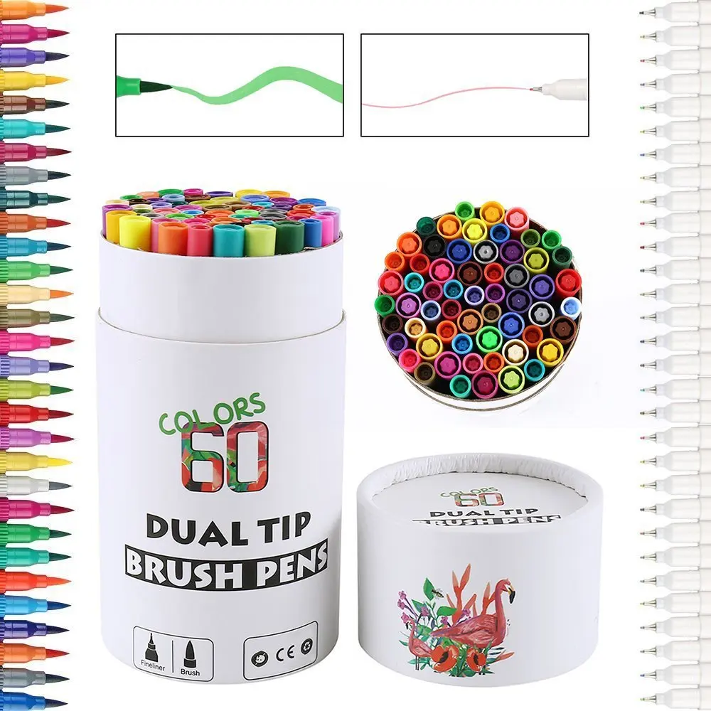

60 Colors Art Markers Dual Tips Coloring Brush Fineliner Color Pens Water Marker for Calligraphy Drawing Sketching Coloring Book