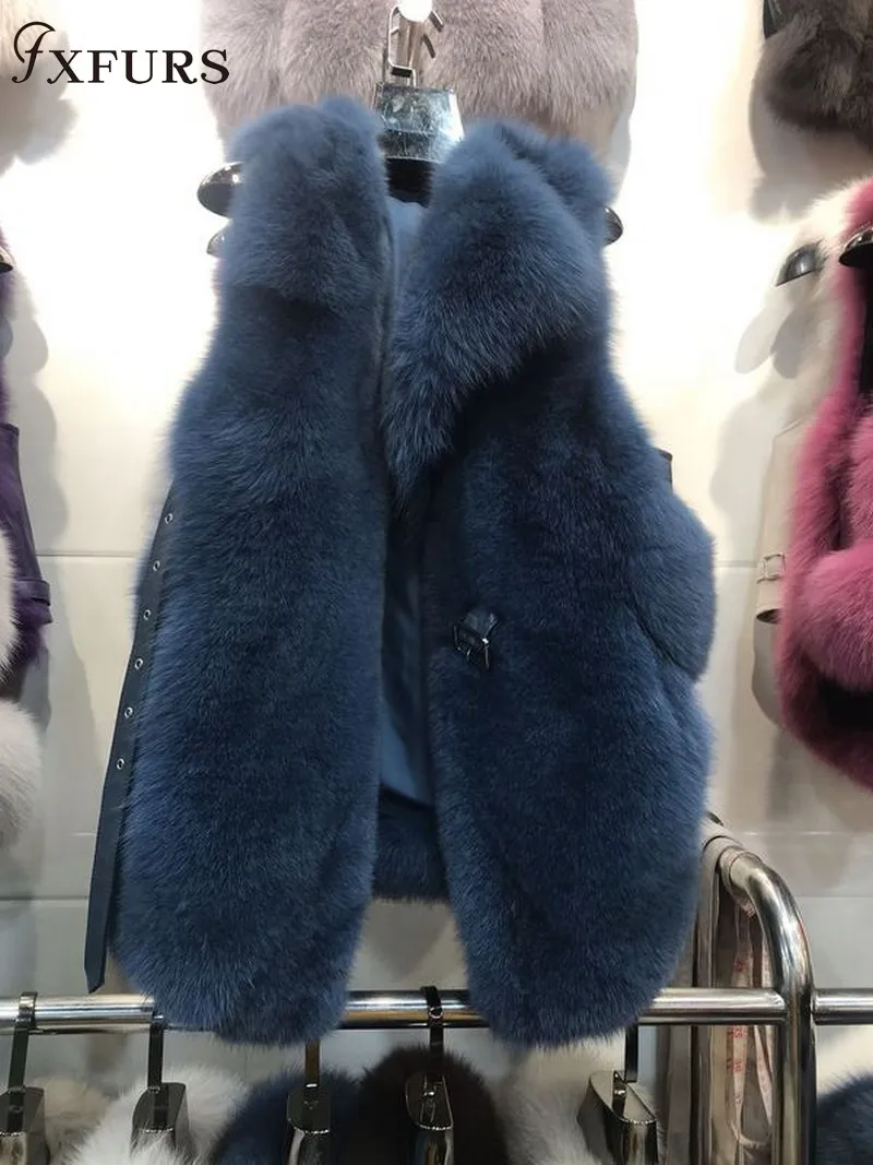 FXFURS жилет из лисьего меха цельный жилет женская зимняя Новинка jexxi высокое качество жилетки короткий стиль модная Длинная Верхняя одежда для девочек