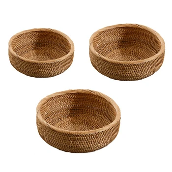 

Handwoven Round Rattan Fruit Basket Wicker Food Tray Weaving Storage Holder Dining Room Display Bowl
