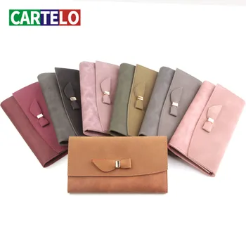 

CARTELO New ladies wallet fashion bow knot multi-color stitching wallet multi-card position tri-fold card holder women