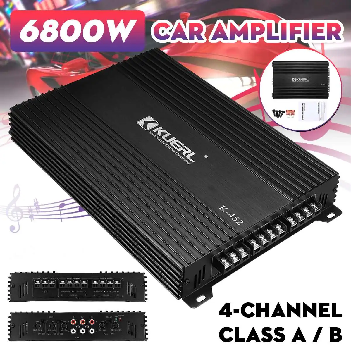 12V 6800W 4 Channel Car Amplifier Subwoofer Slim Class A/B Audio Amp Powerful Amplifiers Bass Speaker | Автомобили и мотоциклы