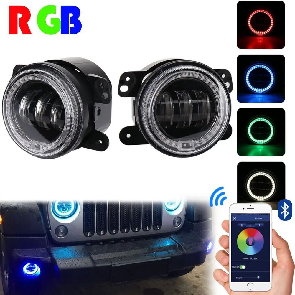 2 шт. 4-дюймовые круглые светодиодные противотуманные фары RGB 30 Вт DRL кольцо гало