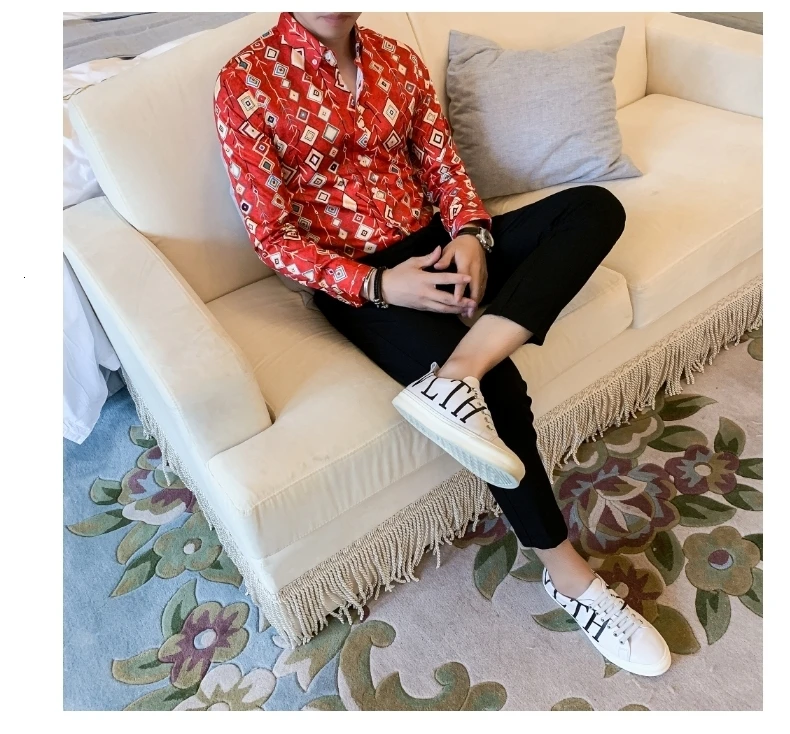 Повседневная мужская рубашка Camisa Masculina, приталенная Ретро рубашка, осень, модная, индивидуальная, с принтом, с длинным рукавом, рубашки для мужчин
