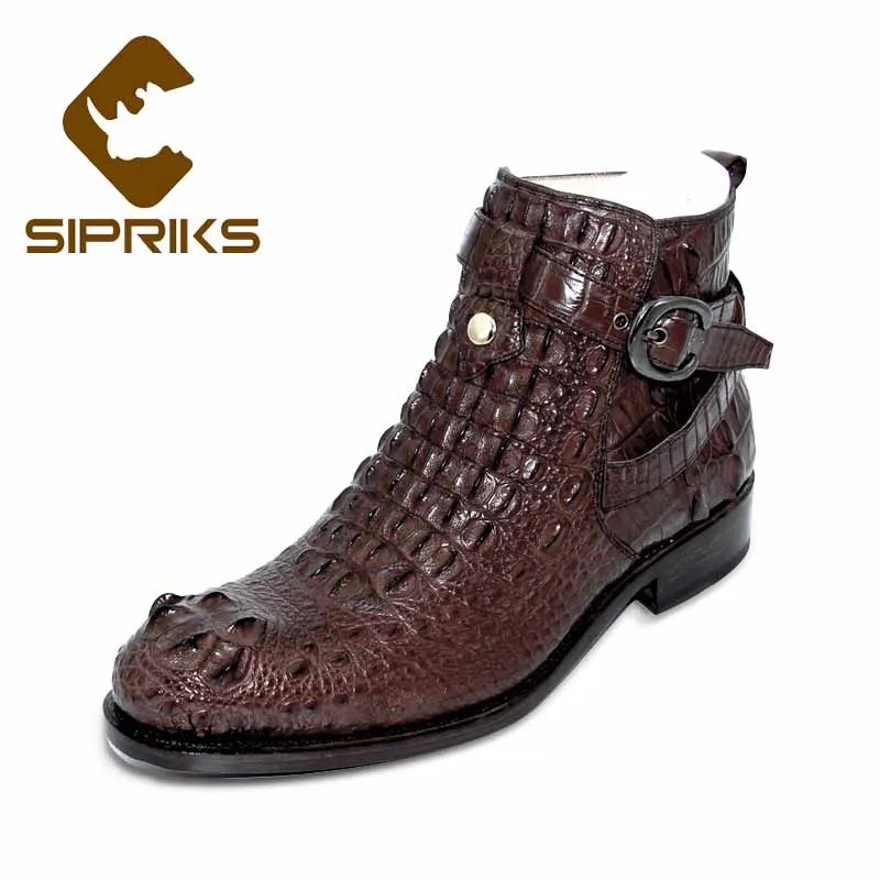 Sipriks Mens Gesp Schoenen Donkerbruin Krokodillenleer Laarzen Italiaanse  Designer Echt Lederen Zool Enkellaars Cowboy Mannelijke|Eenvoudige Laarzen|  - AliExpress