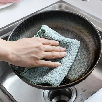 

Solid color absorbent cloth thickened non-stick oil fiber cloth tablecloth kitchen household cleaning towel brush bowl cloth