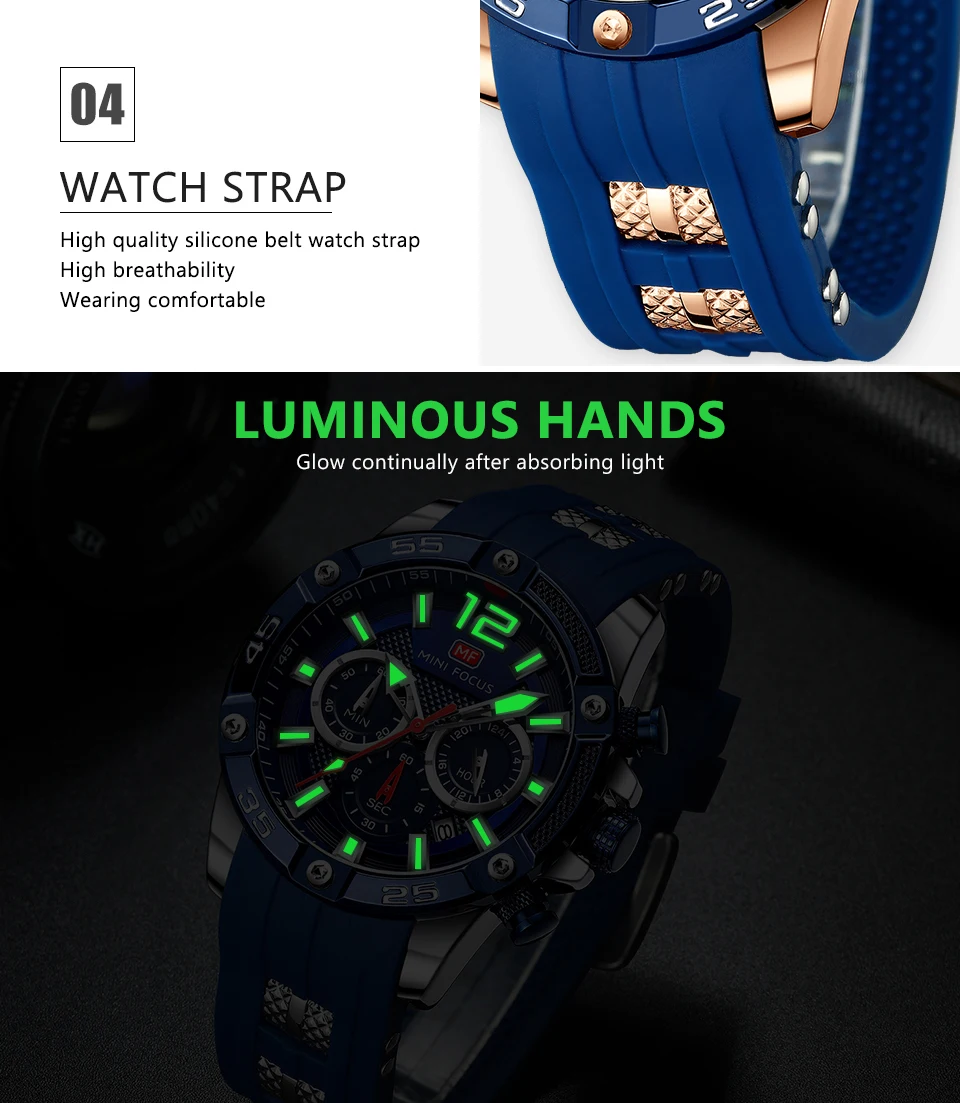 Military Mens Watches Quartz Clock Silicone Strap Multifunction Luminous Sports Casual Watch MINI FOCUS