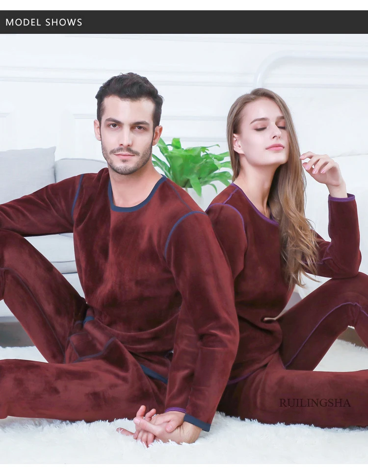 Men New Winter Cotton Thermal Undershirts Youth Padded and Thickened Round Collar Long Johns Suits Women Warm Underwear