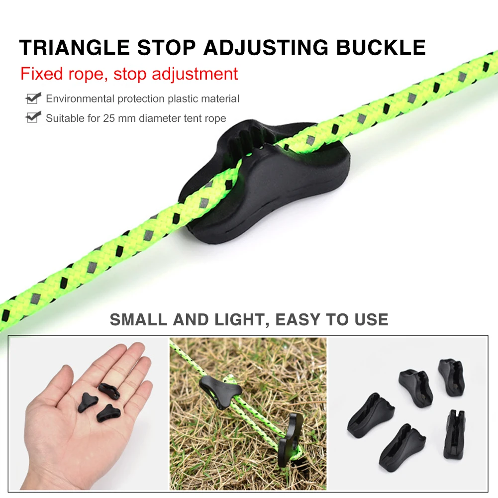 Camping Tent Fastener Rope Buckles Triangle Anti Slip Cord Adjuster Tools 