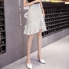 Новинка, летняя женская юбка, с оборками, с высокой талией, в горошек, с длинным шлейфом, нестандартные юбки, белые, черные, маленькие видео 3139