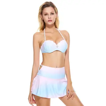 

Summer Stylish Shell Style Halter Women Swimwear Slim Sexy Underwire Soft Swimsuit Ladies Girl Holiday Beachwear 2 Pcs/set