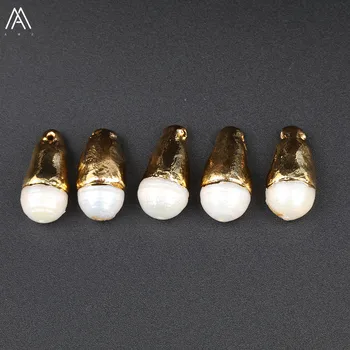 

10PCS Sale,13x25mm White Baroque Pearl Beads Charms Plated 24K Gold Fashion Women Jewelry Findings Earrings Making DIY YYF-88AMF