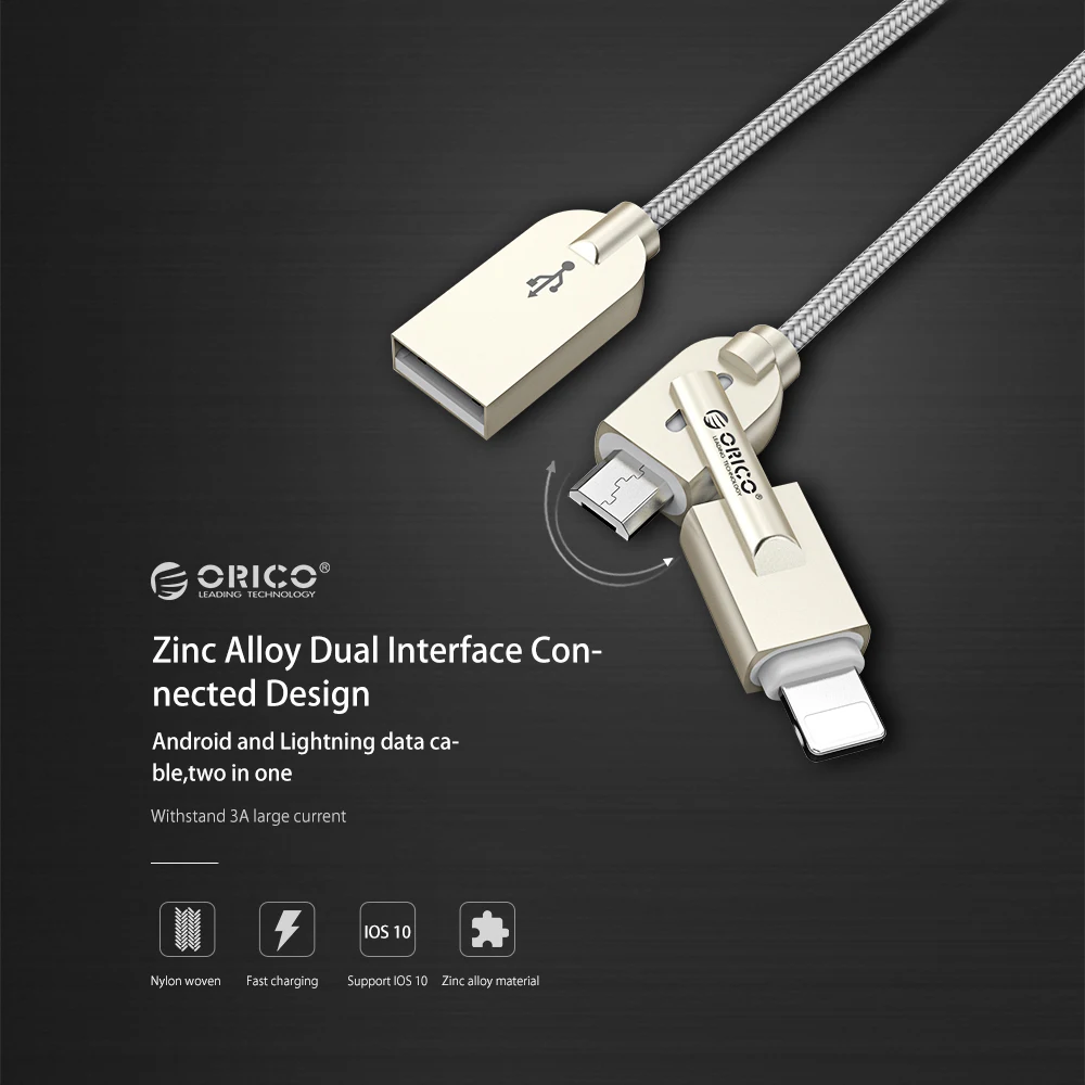  ORICO 2 in 1 USB zu Beleuchtung und Micro USB Kabel Charge & Sync Kabel für Huawei iPhone x 8 plus 