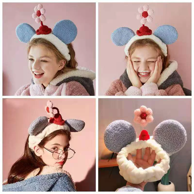 

Cute Colored Flower Plush Hairband for Women Face Wash Makeup Headband Simple Sweet Winter Hair Accessories Girls Gifts New 2020
