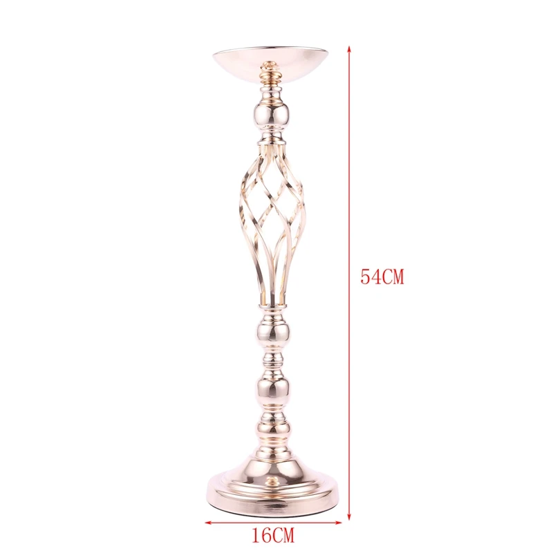 1PCS Gold Flower Vases Candle Holders Rack Stands Wedding Decoration Road Lead Table Centerpiece Pillar Party Event Candlestick