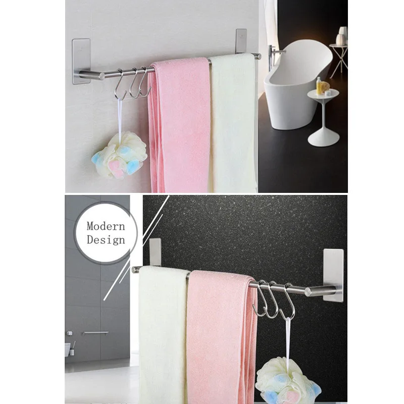 

Single Rod Towel Rack Stainless Steel Bathroom Towel Holder Punch Free Bath Hardware Accessories Towel Bar 40Cm