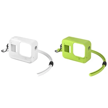 

2 Pcs Soft Silicone Body Case for Gopro Hero 8 Case Silicone Protective Full Cover Shell-Green & White
