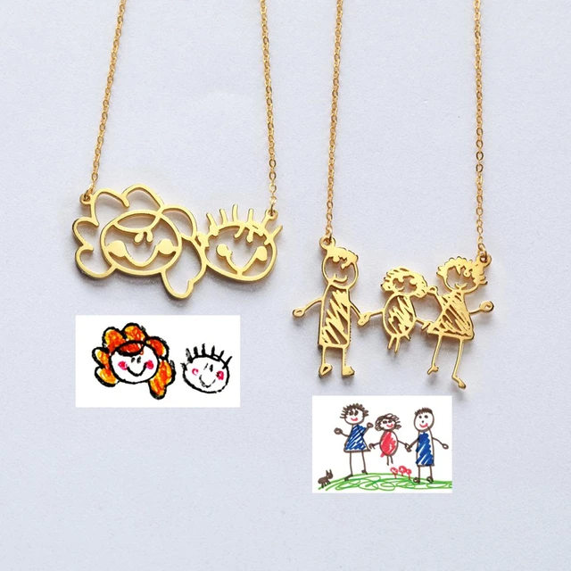 Collar con colgante de pintura niños y mujeres, Gargantilla de acero inoxidable hecha a mano, joyería de cadena, mejores regalos la familia, moda - AliExpress