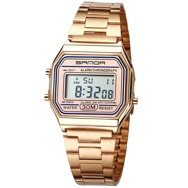 rose gold SANDA Rose Gold Sport Watches Women Luxury Golden LED Electronic Digital Watch Waterproof Ladies Clock Female Reloj Mujer - Цвет: rose gold