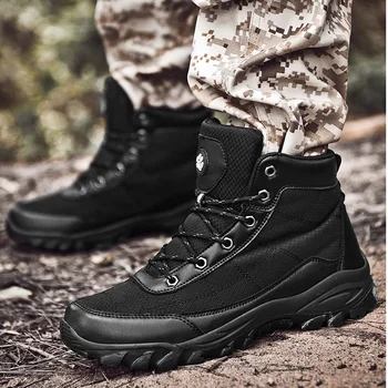 

SUROM Autumn New PU Polyester Splice Ankle Boots Men Outdoor Thick Rubber Non-slip Male Shoes Army Style Supper Big Size 39-49