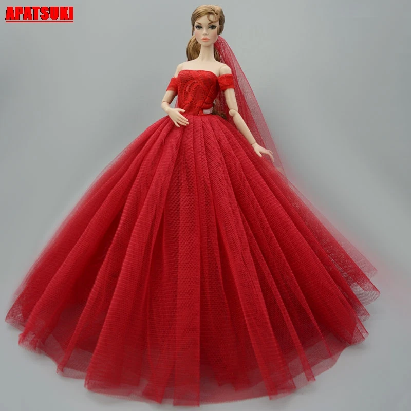 Vestido de festa vermelho chinês para boneca barbie, roupas com