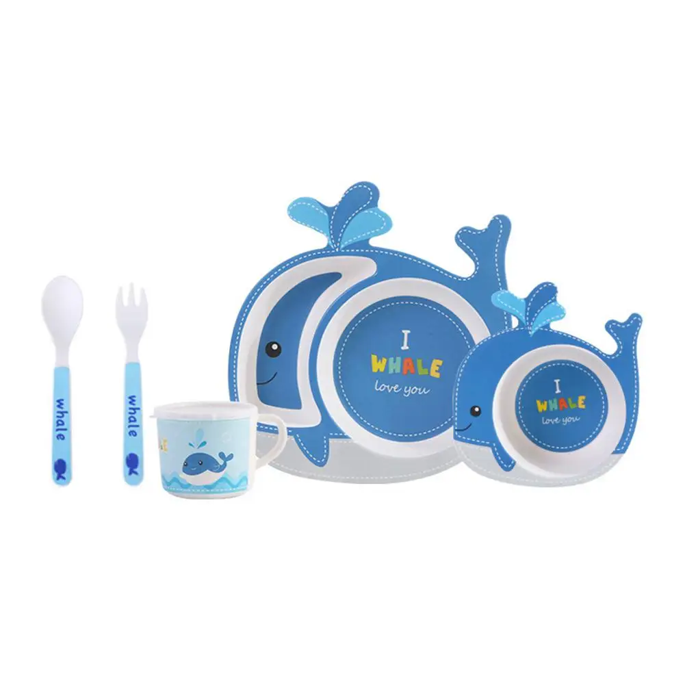 035 whale Studyset мультфильм бамбуковое волокно детская тарелка чаша ложка Вилка Набор посуды для детей - Цвет: 035 whale