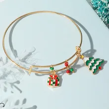 

European Jewelry Diy Festival Snowflake Bell Christmas Tree Pendant Bracelets Telescopic Adjustable Bracelet Bangles For Womens