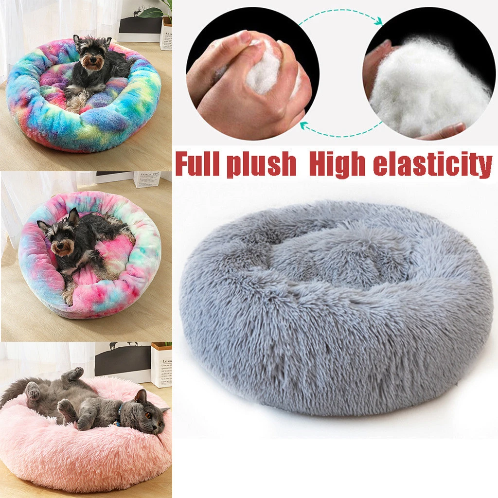 Cat Bed Round Plush House Pet Dog Bed Kitten Kennel Winter Warm Sleeping Bag Puppy Cushion Mat Portable Cat Supplies Cats Nest