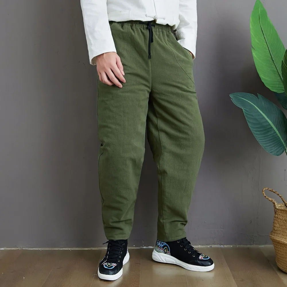 LZJN 2019 Winter Warm Men Thick Pants Double Layer Quilted Casual Pockets Male Winter Joggers Drawstring Cotton Linen Trousers (10)