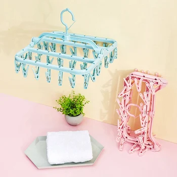 

32 Clips Folding Socks Clothes Hanger Rack Clothespin Clothes Drying Rack Closet Colorful Wardrobe Hanger