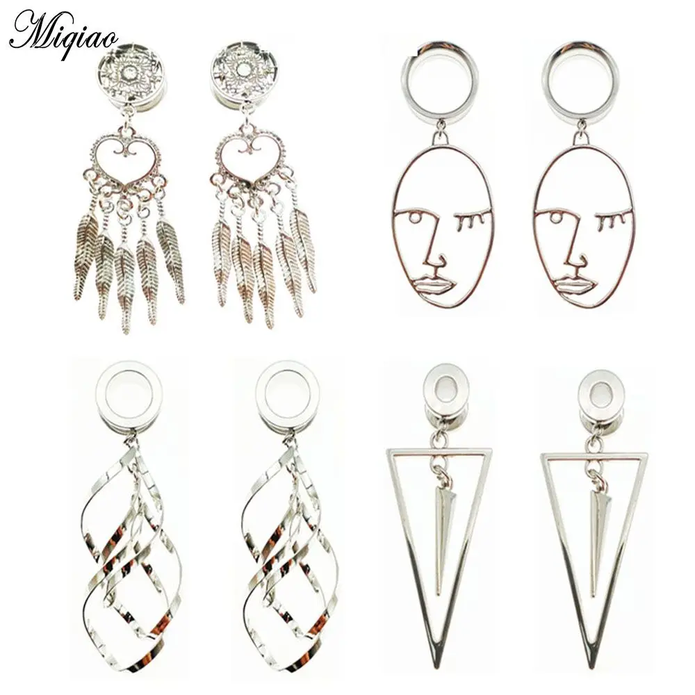 Miqiao 2pcs Stainless Steel Face Dangle Ear Plugs Tunnel Drop Tassel Body Piercing Jewelry | Украшения и аксессуары