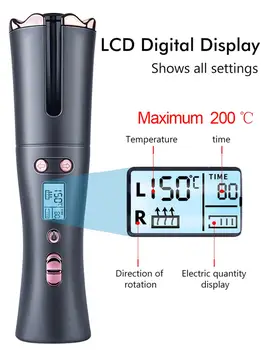 

Auto Rotating Ceramic Hair Curler USB Rechargeable Cordless Curling Iron LED Display Temperature Adjustable Curling Wave Styler