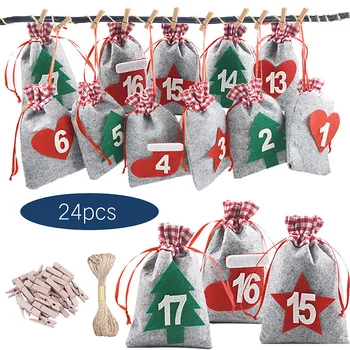 

Hot 24PCS Felt Christmas Gift Bags Christmas Calendar Countdown Hanging Bag DIY Advent Calendar Bags Hanging Pouch For Children