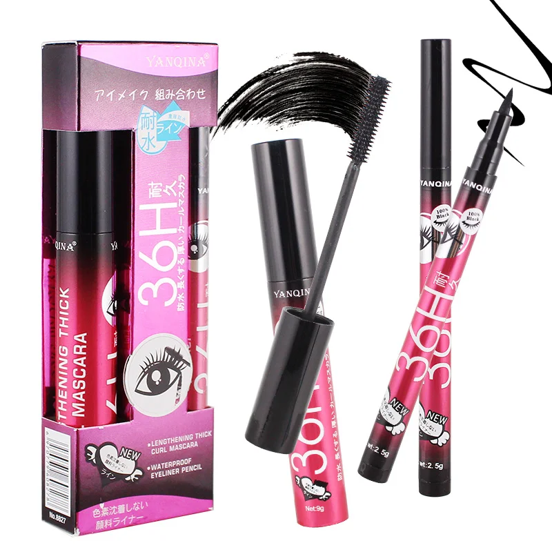 

2019 New Mascara Liquid Eyeliner Set Eye Lashes Makeups Black Smooth Waterproof Thick Curling Mascara Eyeliner MH88