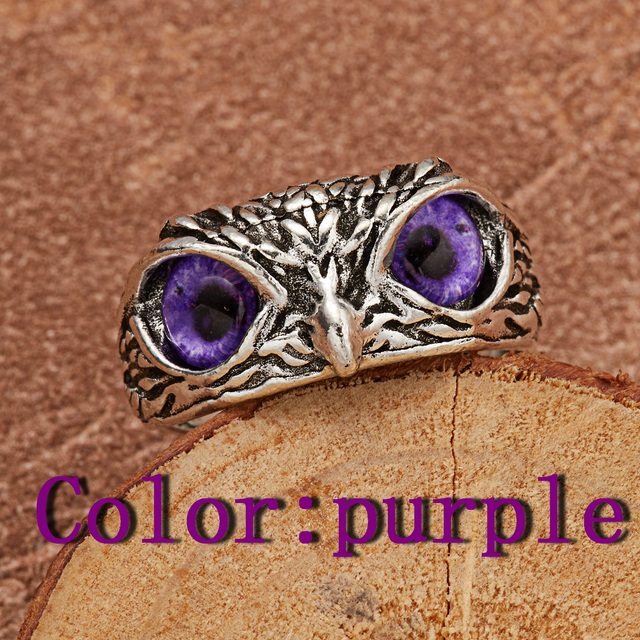 Vivid Cute Cat Eyes Owl Ring Resizable Design Men Women  Wedding Fingle Accessories Vintage Silver Color Open Rings Jewelry