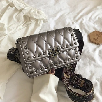 

Wide straps PU Leather Small Shoulder Messenger Bags For Women 2020 Chain Rivet Lock Crossbody Bag Female Travel Mini Bags