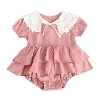 

Summer Baby Girls Rompers Short Sleeve Lace Floral Pattern Cotton One-Piece Romper Newborn Jumpsuit 1