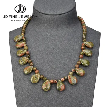 

JD New Sparking Micro Pave Tear Drop Choker Necklace Colorful Charms Natural Unakite Pendant Necklace Women Jewelry 18" Chain