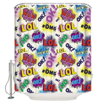 

Shower Curtains for Bathroom Cool Colorful Text Wow LOL OMG Waterproof Fabric Bathroom DecorBathtub Curtains with Free Hooks