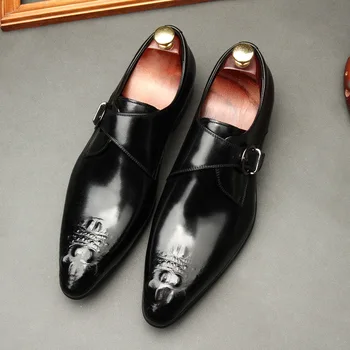 

Men's Shoes Dress Shoes Youth Stylish Guy's Shoes 2020 New British Pointed Buckle Business Summer Crocodile Embossed Leather
