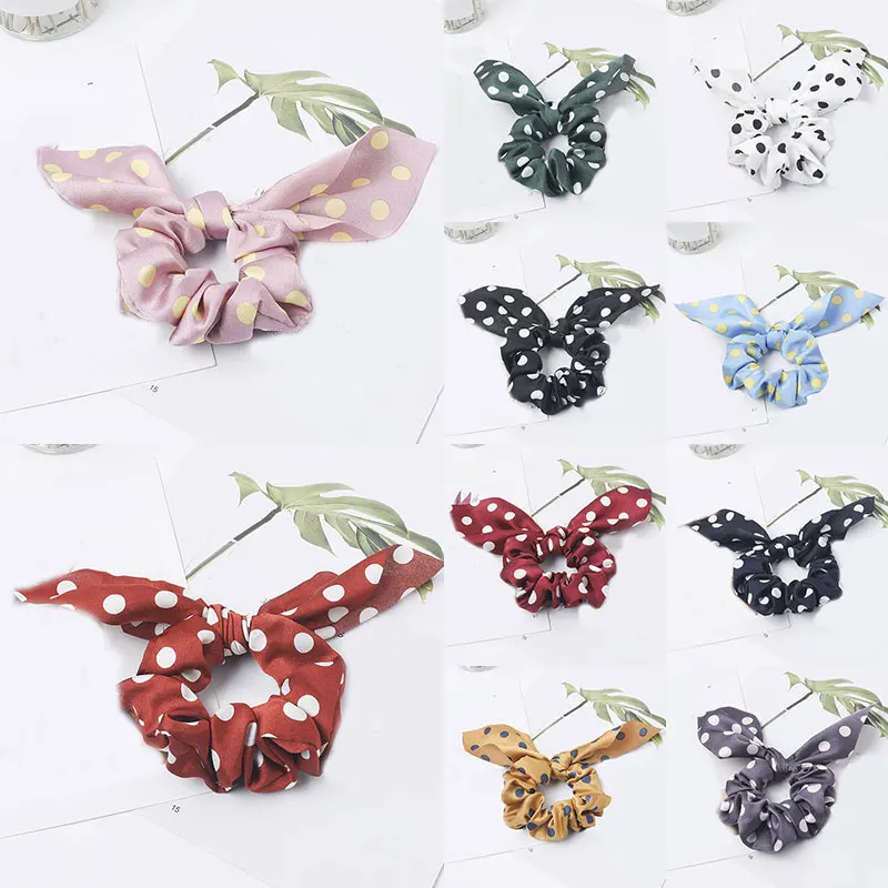 

Cute Polka Dots Rabbit Ears Hair Scrunchies Streamers Hair Ring Women Elastic Rubber Bands Ponytail Holder Hair Accessories