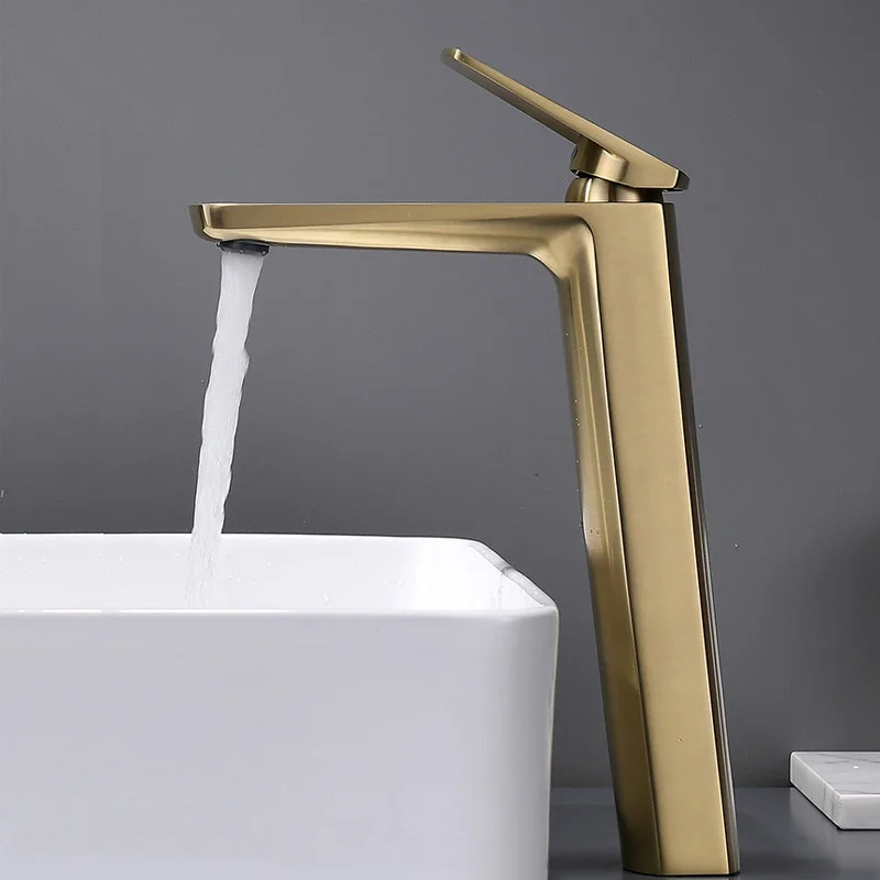 

Brushed Gold Bathroom Basin Brass Sink Mixer Faucets Hot & Cold Single Handle Deck Mounted Lavatory Crane Creative Tap Gun Grey