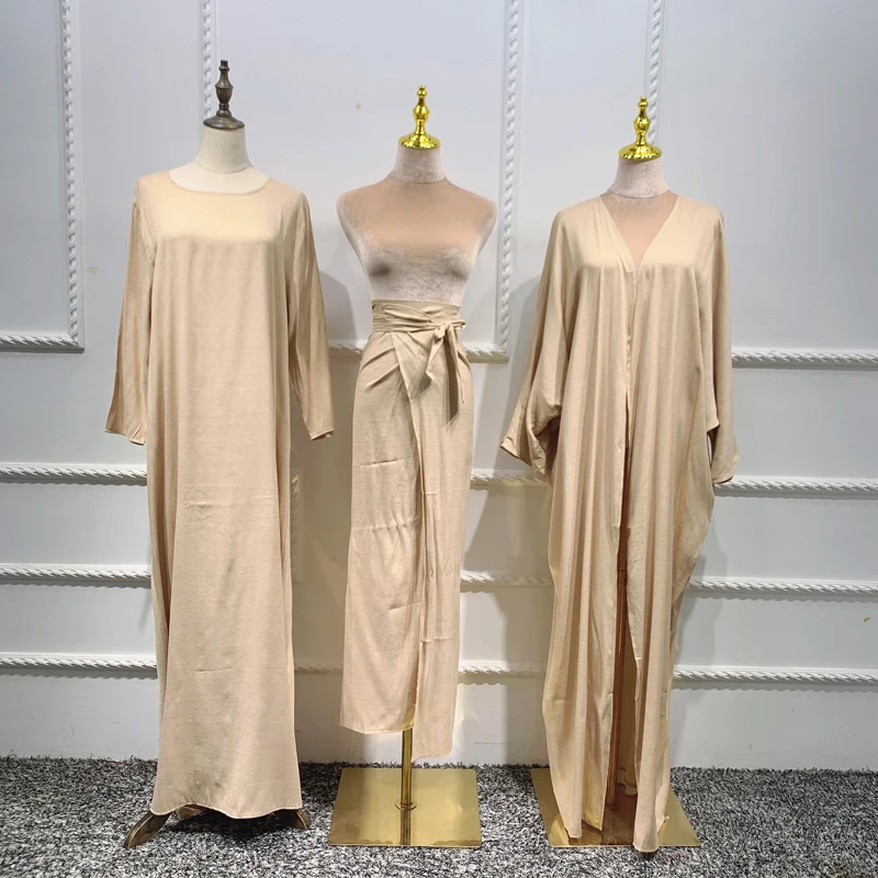 3 pçs muçulmano abaya conjunto combinando abaya