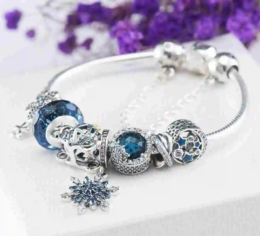 

100% 925 Sterling Silver New 1:1 Genuine Night Glamour and Snowflake Glow of the Joint Flesh Star Elegant Temperature Set