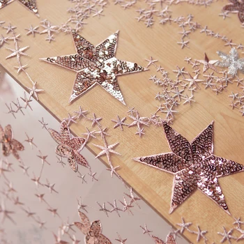 

W140 pink purple five-pointed star sequins three-dimensional embroidery soft mesh lace fashion fabric accessories